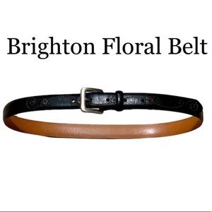 BRIGHTON Belt Floral Embroidery on Black Leather size